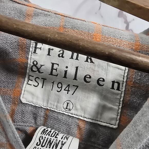 Frank & Eileen Shirt Womens Large Gray Orange Plaid Flannel Windowpane Barry - Picture 3 of 13